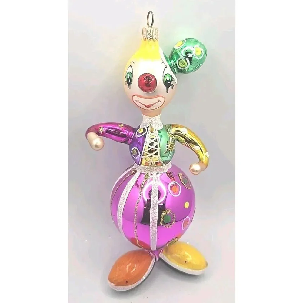 Vtg‎ Christopher Radko Clown Blown Glass Christmas Ornament U313 s